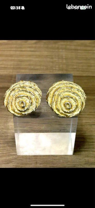 Boucles D'oreilles Clips Vintage Dorées Signées Linda Hattab Paris - Style Chic Et Rétro