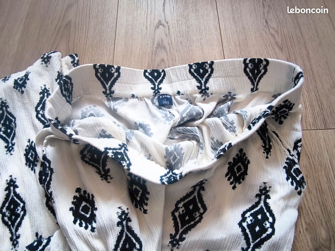 Kiabi femme - Pantalon d'été blanc à motifs noirs - Taille L (image 6)