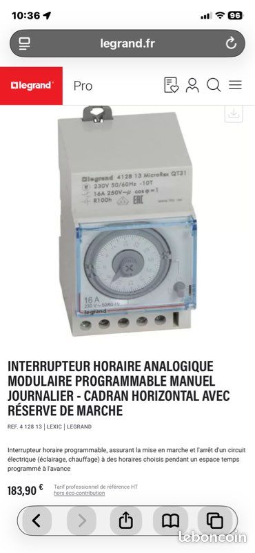 Interrupteur Horaire Analogique Legrand 412813 - Avec Réserve De Marche - Neuf Sous Blister - Pour Programmation Chauffage Ou éclairage