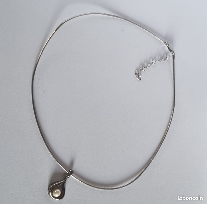 Collier Chaîne Pendentif Argent Massif - Bijou Fantaisie Avec Perles