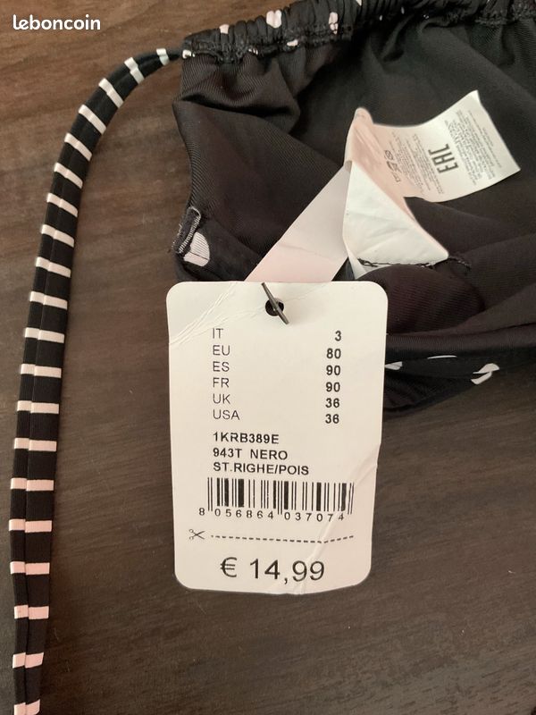 Haut de maillot balconnet Tezenis noir à pois blancs neuf – Taille M / 38 (image 3)