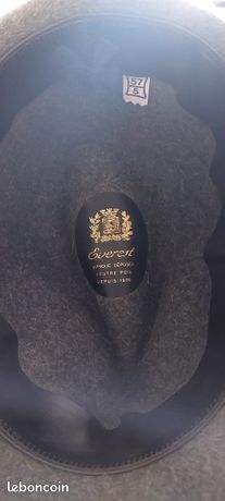 Chapeau Homme Ancien EVEREST Par LIZET PARIS - Feutre De Poil, Taille 57/5, Gris Foncé
