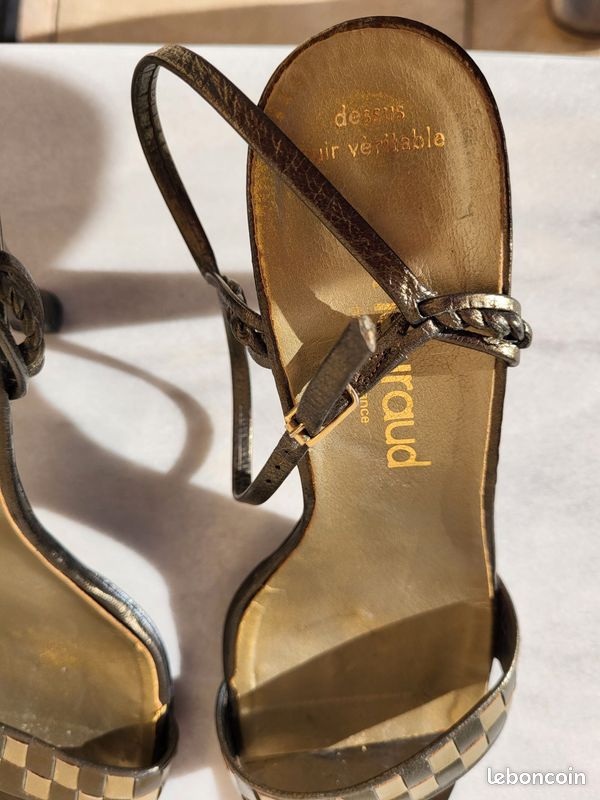 Chaussures femme marron et dorées en cuir véritable Heyraud taille 38,5 (image 6)