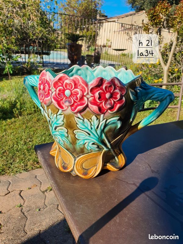 Cache-pot En Barbotine - Pot De Fleurs Décoratif - Fait Main, Style Ancien