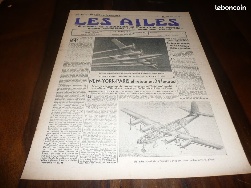 REVUE LES AILES AVIATION AVION LOCOMOTION AERIENNE N° 1029 du 6 OCTOBRE 1945 (image 1)