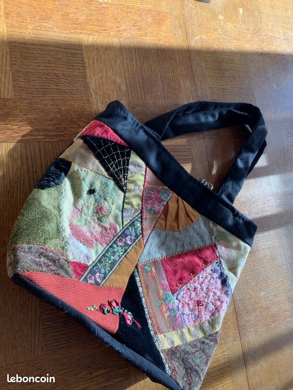 Beau sac à main en patchwork, neuf intérieur velours, noir (image 4)