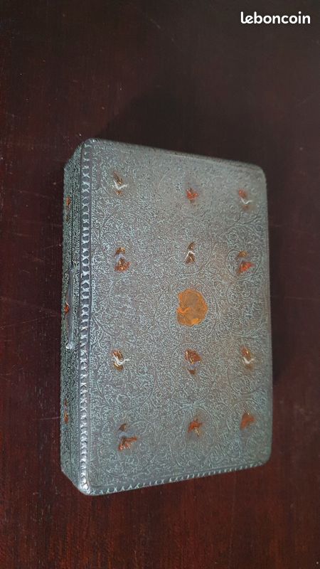 Boite indienne emaillée argente ciselé coffret india artisanat fait main ethnique ancien (image 1)