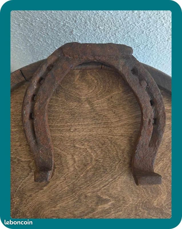 Lot ancien matériel d’écurie en fer forgé – porte-selle, crochet et fer à cheval (image 11)