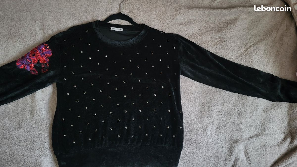 Pull Femme Sonia Rykiel Strass Gris Noir - Taille S - Laine - Occasion Bon état
