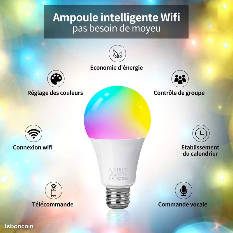 2 Ampoules RGB connectées Google Home Alexa (image 2)