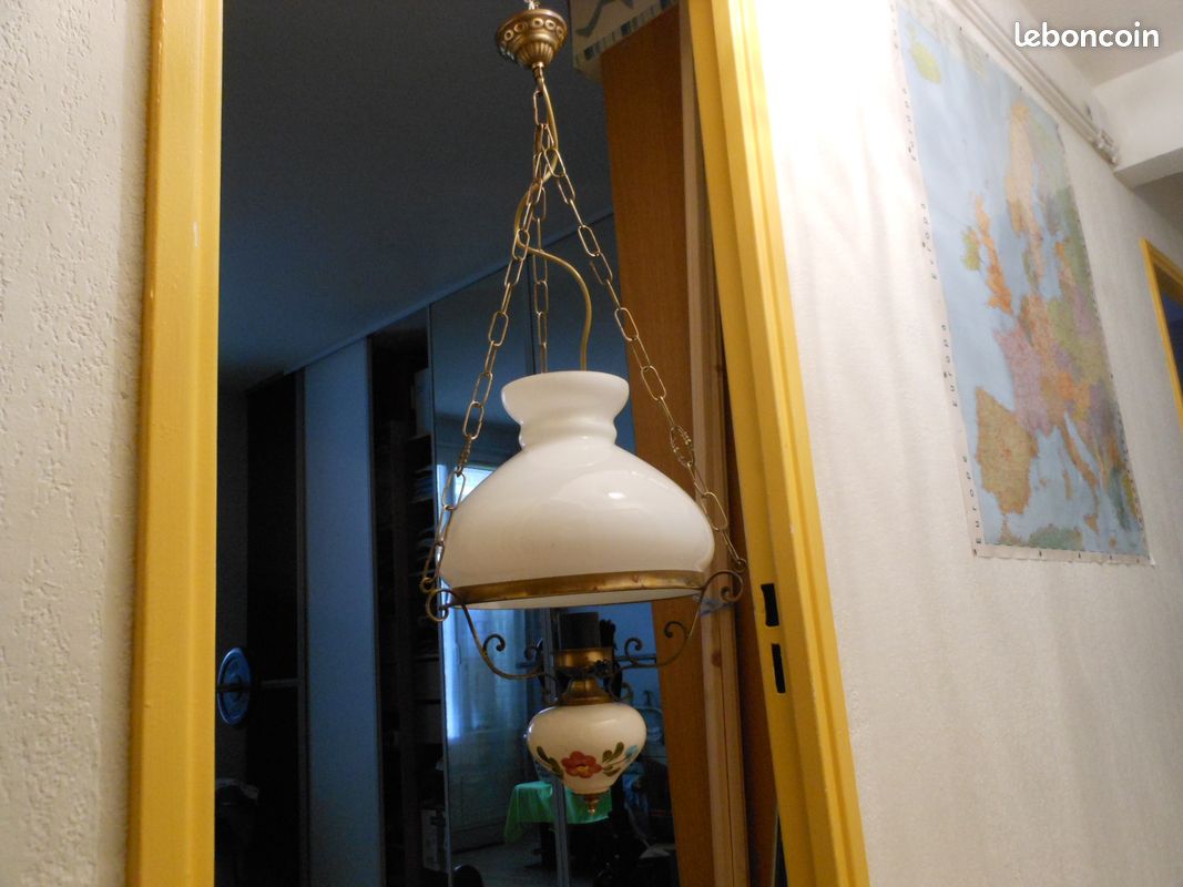 Lampe lustre vintage opaline laiton (image 2)