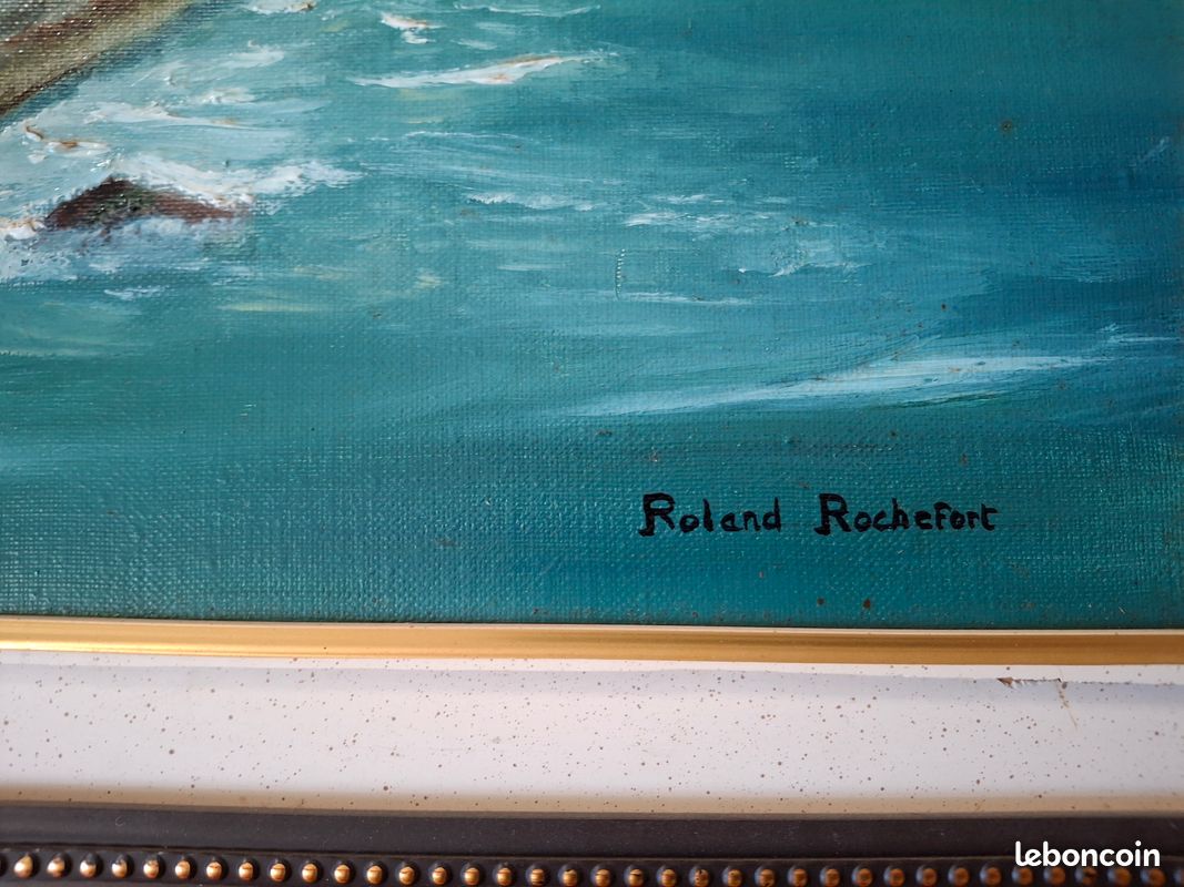 Huile sur toile de Roland Rochefort signé et encadré Fort Boyard en Charente Maritime 58 X 50 cm (image 3)