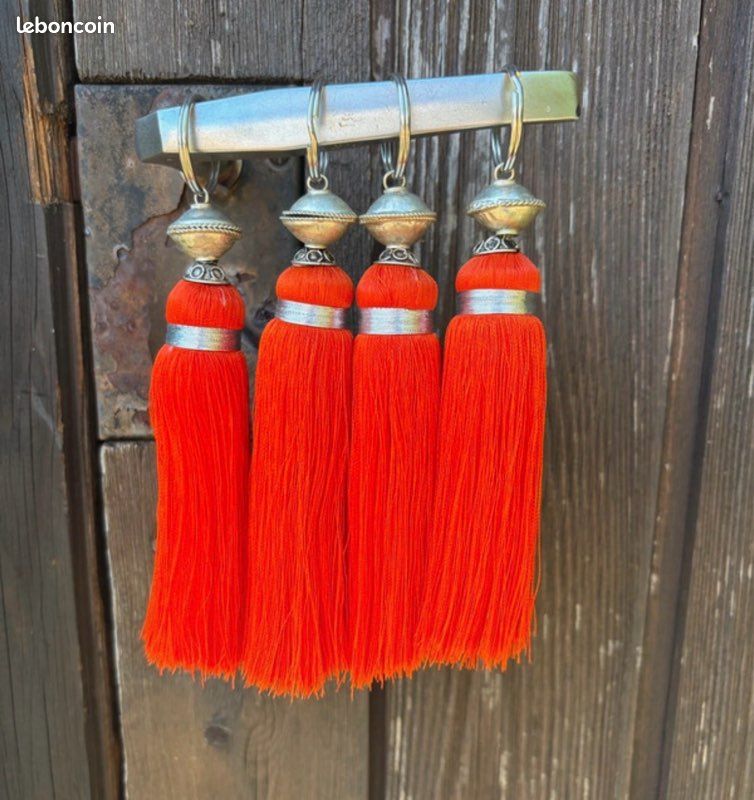 Lot De 2 Paires De Rideaux Voilages Orange à Pompons - 4 Pièces, Lavables, Sans Repassage
