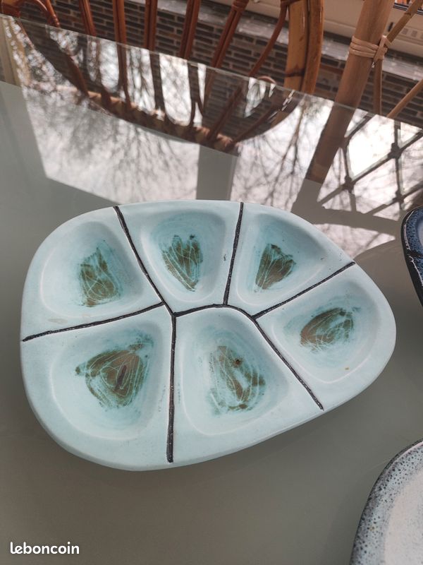 Assiette à Huîtres Marcel Guillot N°4 – Céramique Vallauris Années 50-70, Bon état