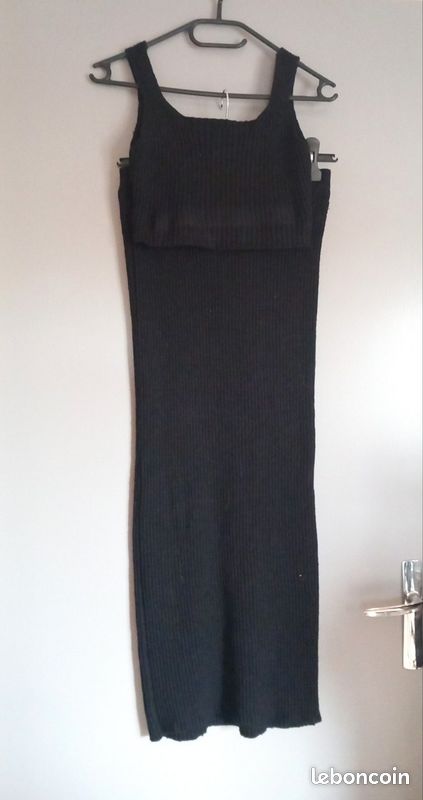 Ensemble top court + jupe longue noir (image 1)