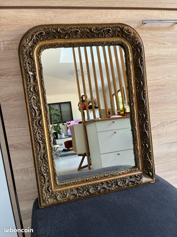 Miroir ancien 19ème avec cadre bois et staff coloris bronze doré (image 3)