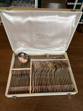 Coffret Ménagère Vintage Ercuis En Métal Argenté - Couverts Individuels Art Déco