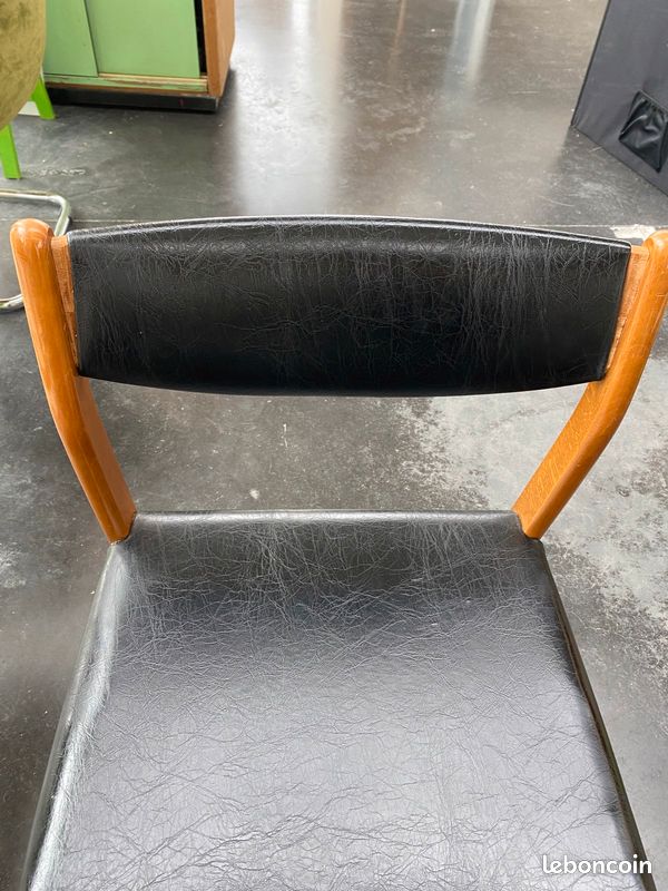 Chaise vintage cuir & bois (image 4)