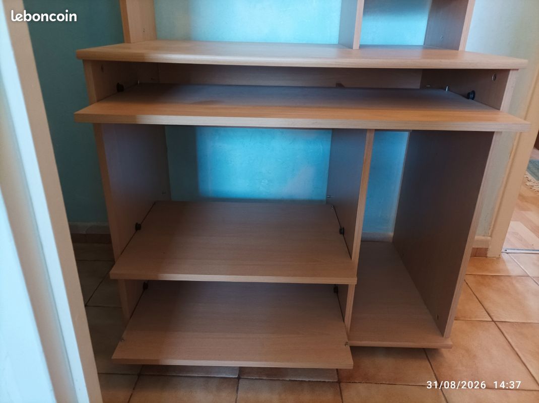 Bureau informatique bois à roulettes (image 3)
