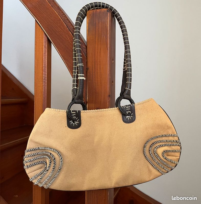 Sac à Main Vintage Sylvain Lefebvre En Cuir Ivoire - Sac Porté Épaule Occasion