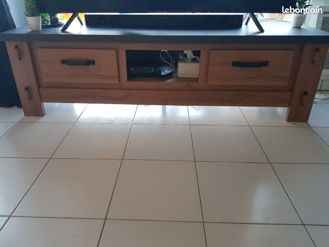 Meuble tv bois de chêne cognac (Moderne) (image 1)