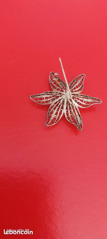 Ancienne magnifique Broche fleur filigrane en argent pur bijou vintage