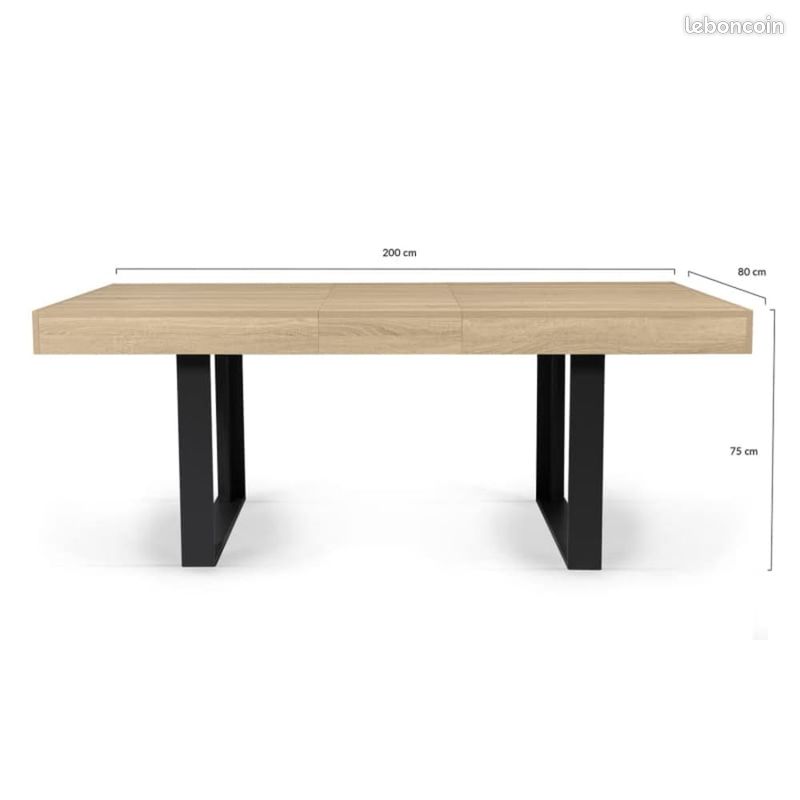Table à Manger Extensible Industrielle 160-200 cm – Design Loft Bicolore Bois et Noir – 4 à 8 Personnes (image 4)