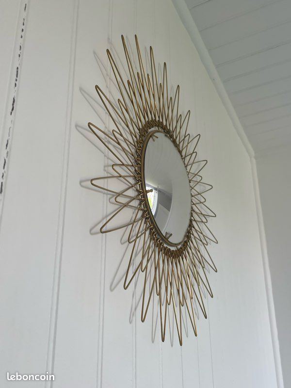 Rare grand Miroir Sorcière Vintage 1950 en laiton doré (image 8)