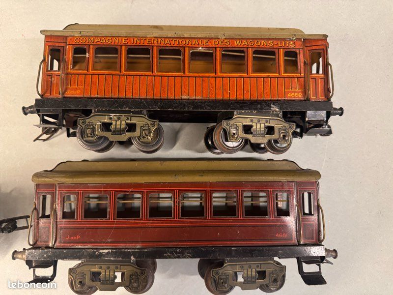 Ancien jouet train échelle O wagon grumier bois Le Rapide L