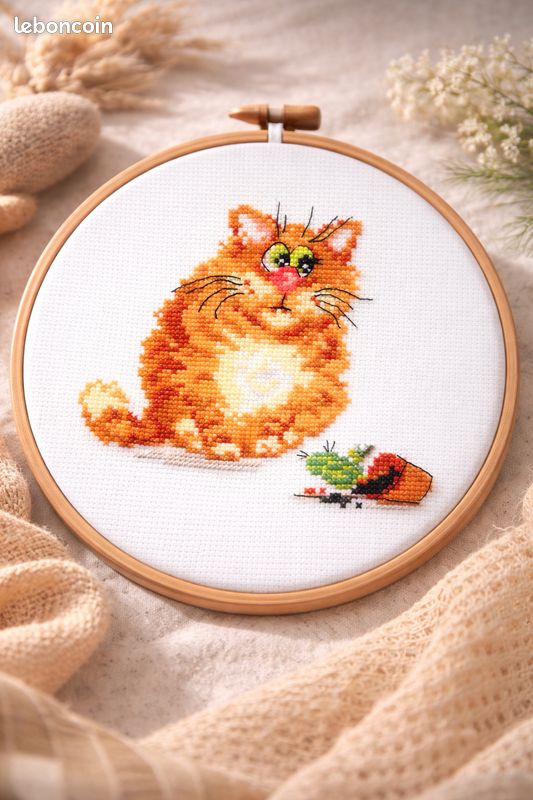 Kit Broderie Point De Croix 'Amis Des Chats - Bienvenue' Neuf