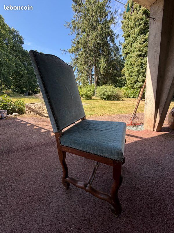Chaise Louis XIII os de mouton velours bleu (image 10)