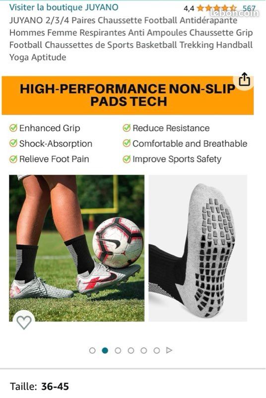 JUYANO 2/3 Paires Chaussette Football Antidérapante Hommes Femme
