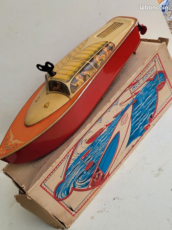 Jouet bateau pop-pop en métal agrafé, tôle et fer blanc : jouet en