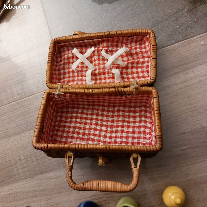 ANCIEN PETIT PANIER Lo De 2 OSIER POUPEE DINETTE ENFANT JOUET