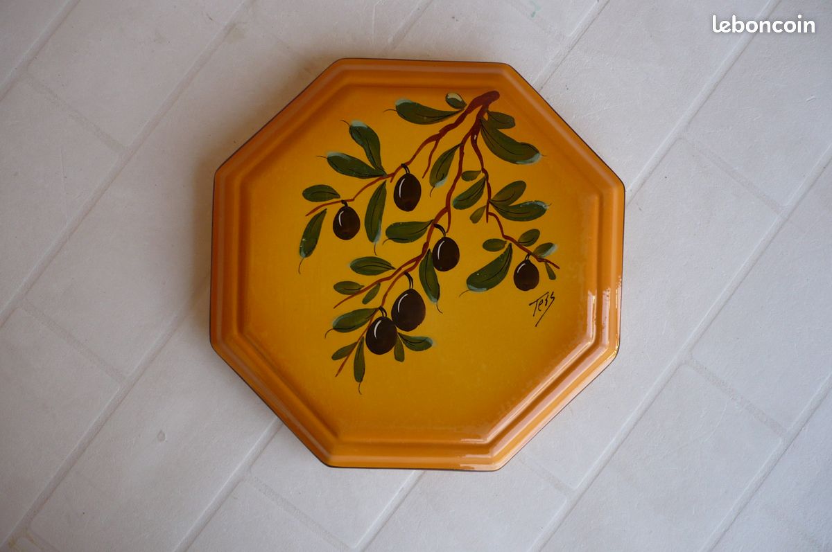 VINTAGE - Dessous de plat octogonal décor olives - Tess - TBE (image 1)