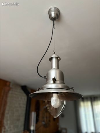 Lustre Industriel Vintage Italien Uccello - Métal Argenté, Style Fisherman