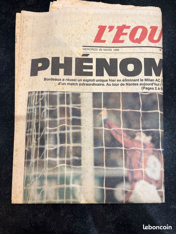 L’ÉQUIPE 15512 20 mars 1996 PHÉNOMÉNAL Bordeaux Milan (image 4)