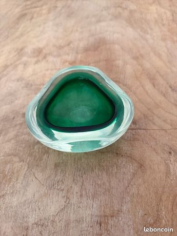 Paire De Cygnes En Verre émeraude – Cristal – Cendrier / Vide-poche