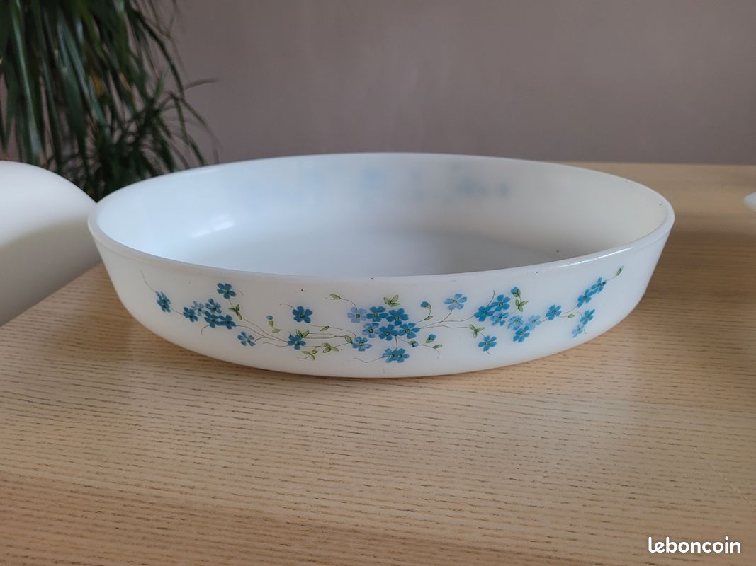Lot of 23 Arcopal Myosotis plates White/Blue Opaline
