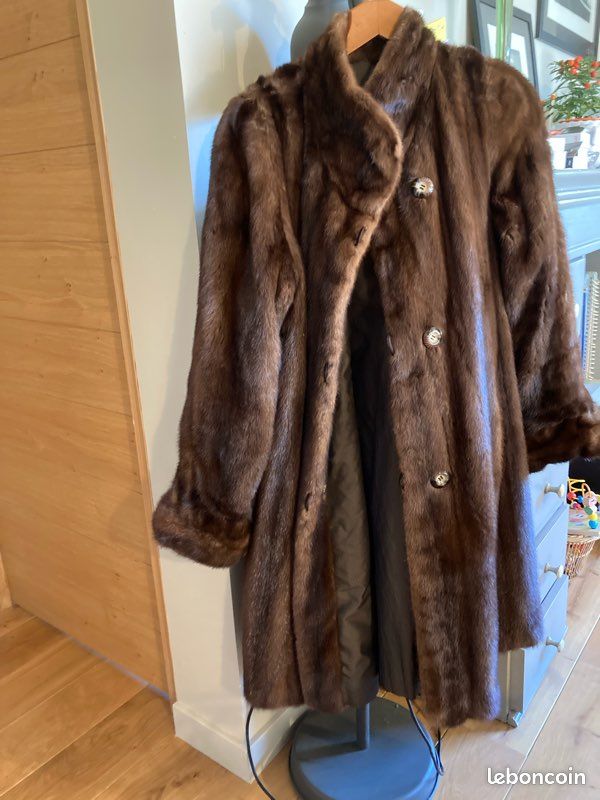 Veste Fourrure Véritable Vison Femme - Marque 'au Renard Blanc', Taille L, Vintage Années 80, Occasion
