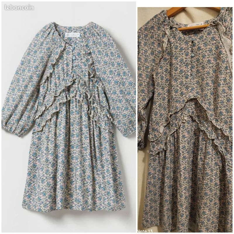Robe Zara Pour Fille 13-14 Ans - 100% Coton, Couleur Grise, Manches Courtes, Occasion Très Bon état