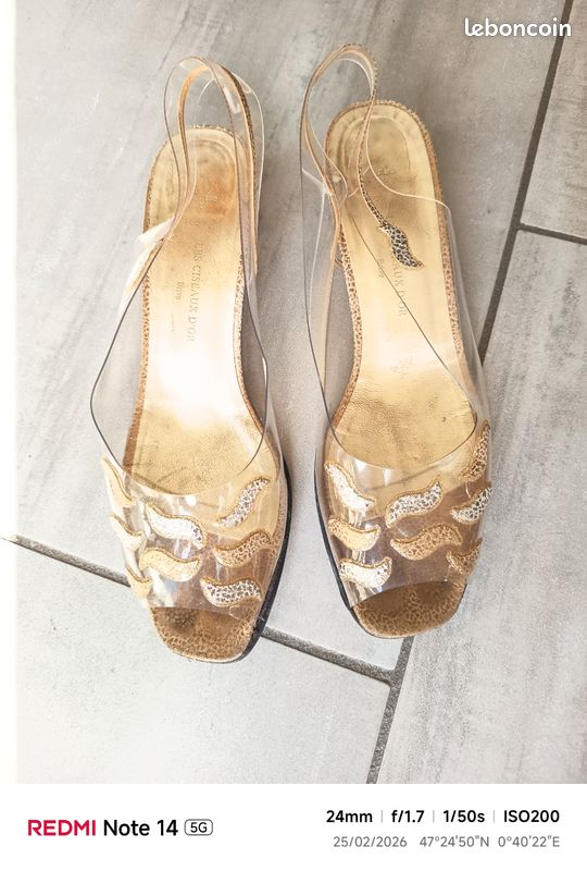Escarpins Azuree Cannes Cuir Embossé Moutarde - Taille 37 - Occasion Très Bon État