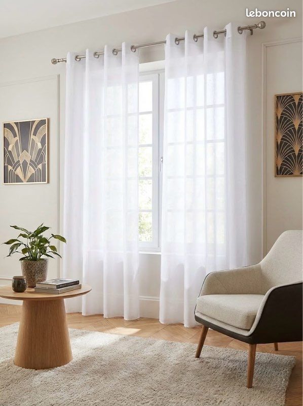 2 Voilages Translucides 140x240 Cm - Marque Euro Déco - Polyester, Prêt à Poser - Neufs