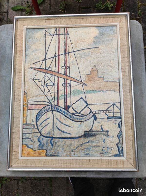 Peinture à l'huile "Bateau" années 1950 (image 1)