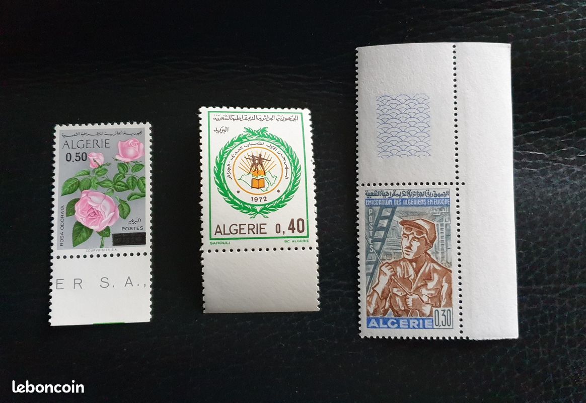 Lot timbres Algérie 1973 fleur rose, 1972, 1968 émigration Neuf avec gomme Marseille 9 eme le cabot (image 2)