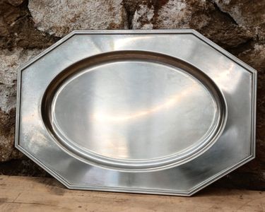 Grand Plat Ovale Creux En Inox JEAN COUZON – 40 X 27 Cm – Vintage