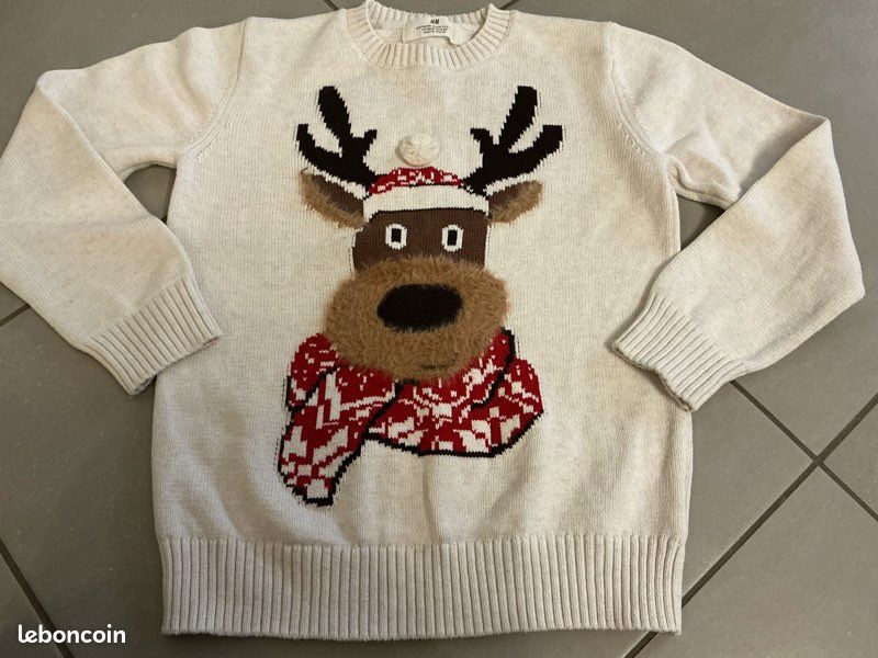 Pull beige H&M 8-10 ans cerf écharpe bonnet hiver Noël CAO74 (image 6)