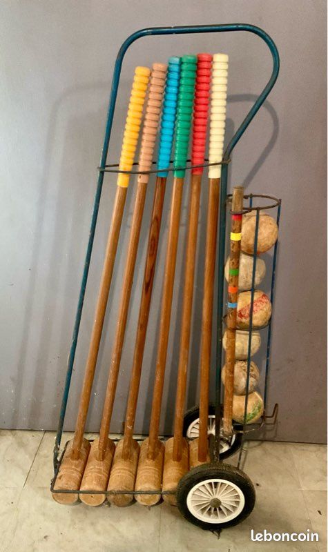 JEU DE CROQUET de Jardin en Bois de Grande Qualité Chariot 6 Maillets 6 Joueurs EUR 130,00