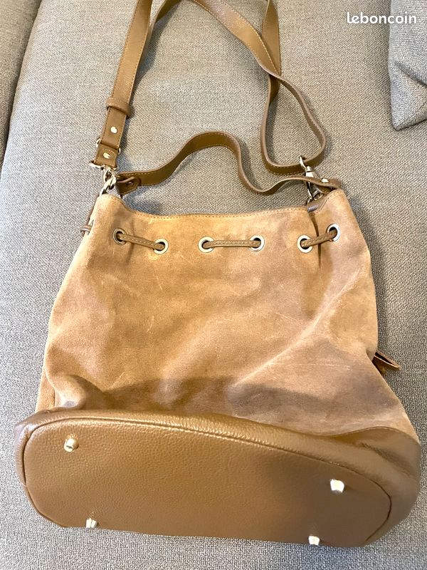 Sac à main seau femme Cyrillus cuir daim beige (image 5)