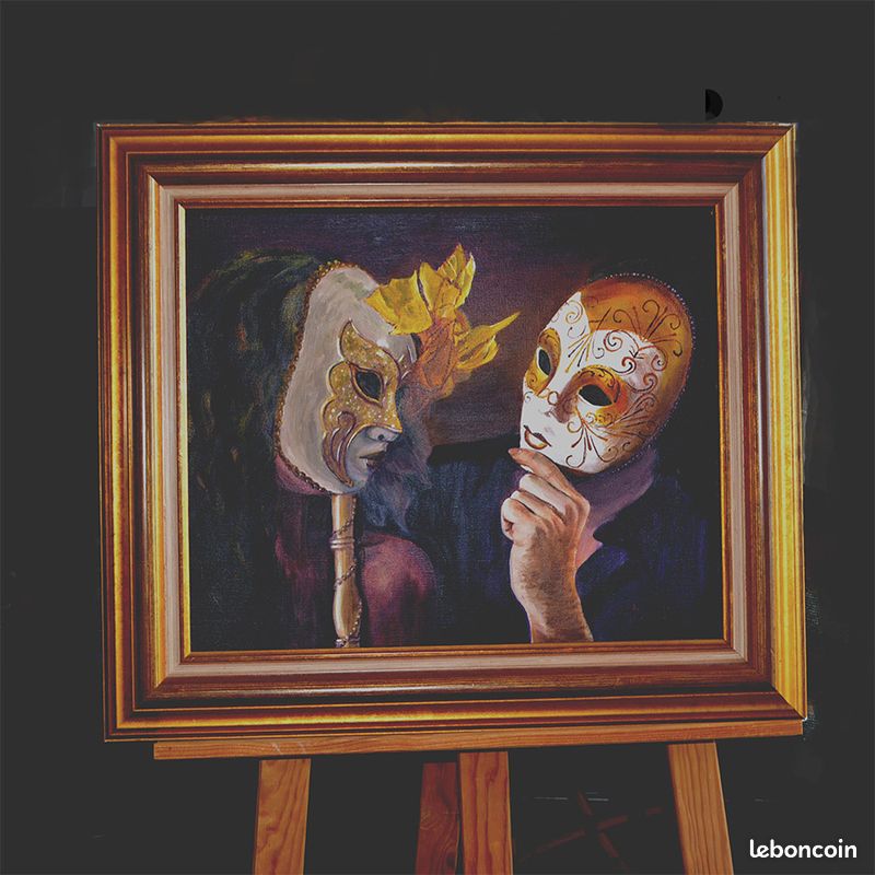 Tableau huile sur toile avec cadre - Les beaux masques (image 1)